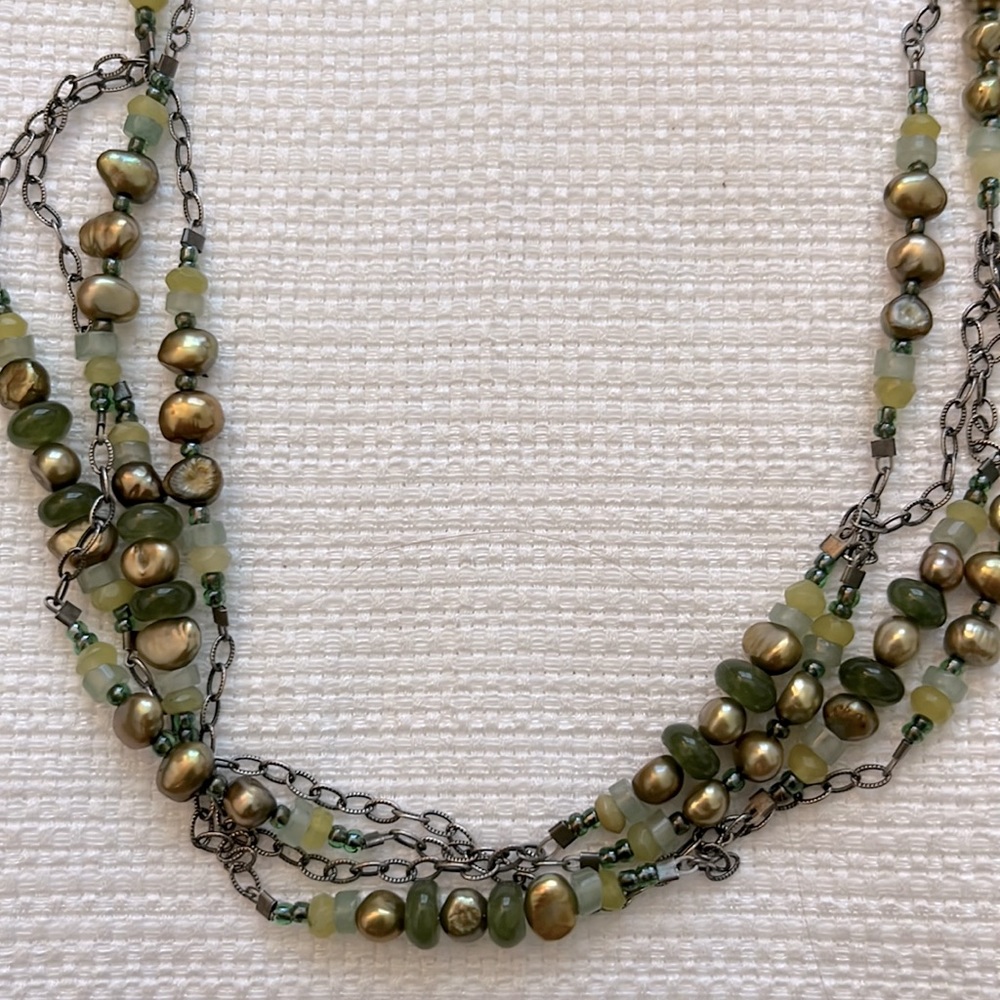 SILPADA OXIDIZED STERLING SILVER, BRONZE PEARLS & GREEN GEMSTONES